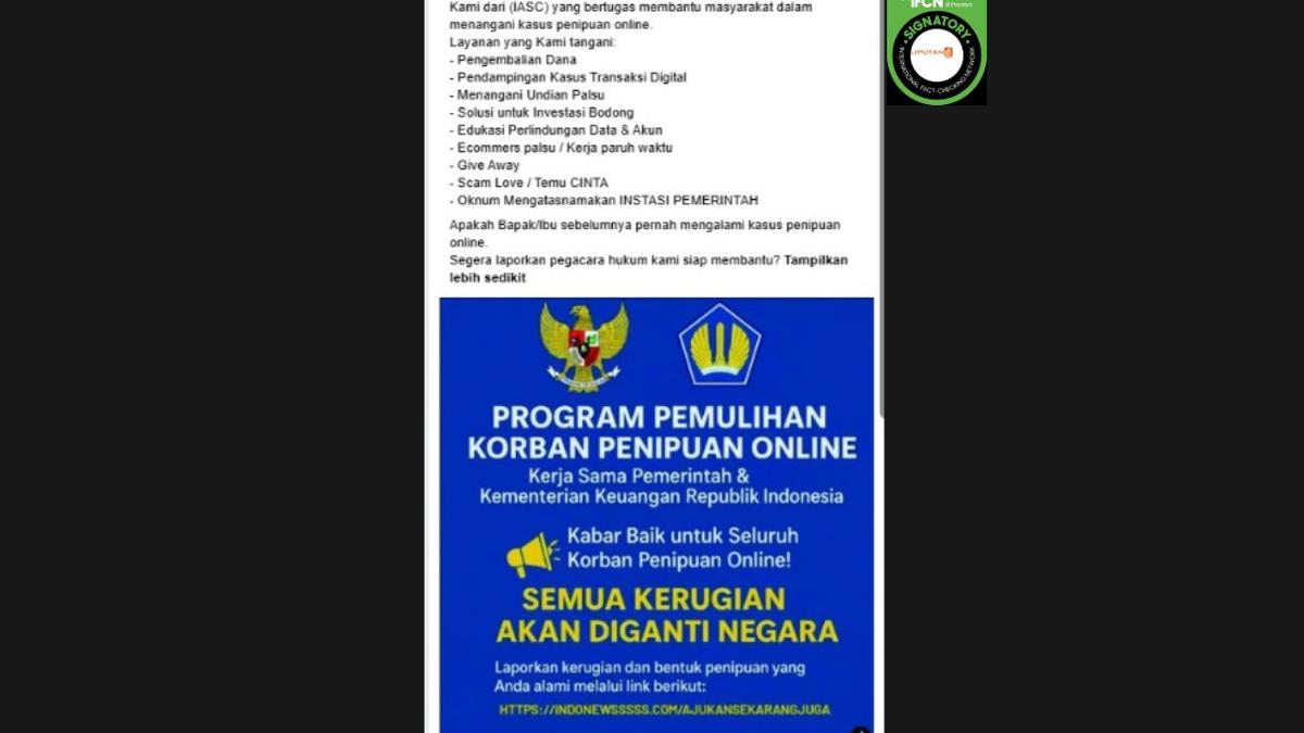 Cek Fakta: Hoaks Link Pelaporan Program Pemulihan Korban Penipuan Online