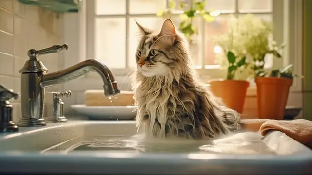 Ilustrasi memandikan kucing