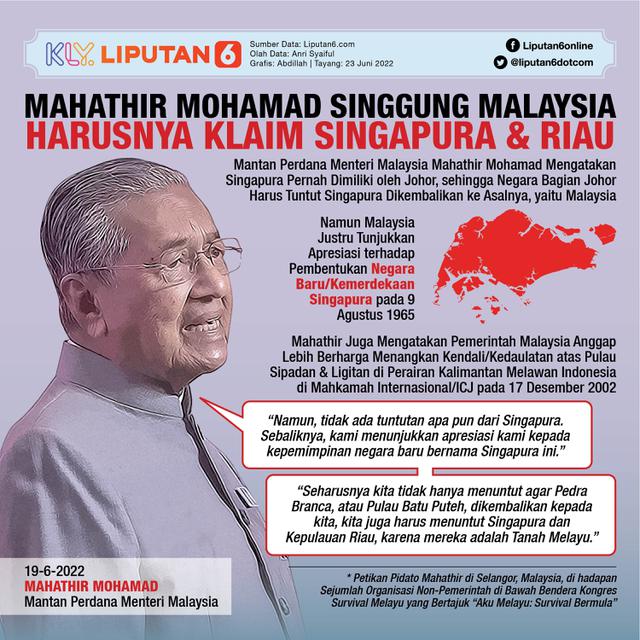 <p>Infografis Mahathir Mohamad Singgung Malaysia Harusnya Klaim Singapura dan Riau. (Liputan6.com/Abdillah)</p>