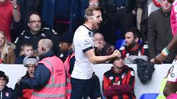 Pemain Tottenham Hotspur, Harry Kane merayakan golnya ke gawang AFC Bournemouth pada lanjutan liga Inggris pekan ke-31 di Stadion White Hart Lane, London, Minggu (20/3/2016). (AFP/Ben Stansall)