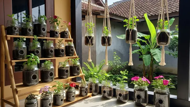 Cara Membuat Kebun Mini dari Toples Kue Bekas