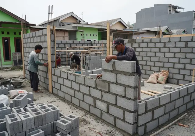 Material Dinding Hemat: Batako atau Bata Ringan Lokal/Ide Desain Rumah Tipe 36 di Tanah Kavling Budget Rp 100 Juta (Sumber: gemini.com)
