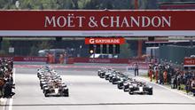 Para pembalap bersiap memulai putaran pemanasan sebelum Sprint Race Grand Prix Formula Satu Belgia di sirkuit Spa-Francorchamps, Spa, pada 26 Juli 2025. (SIMON WOHLFAHRT/AFP)