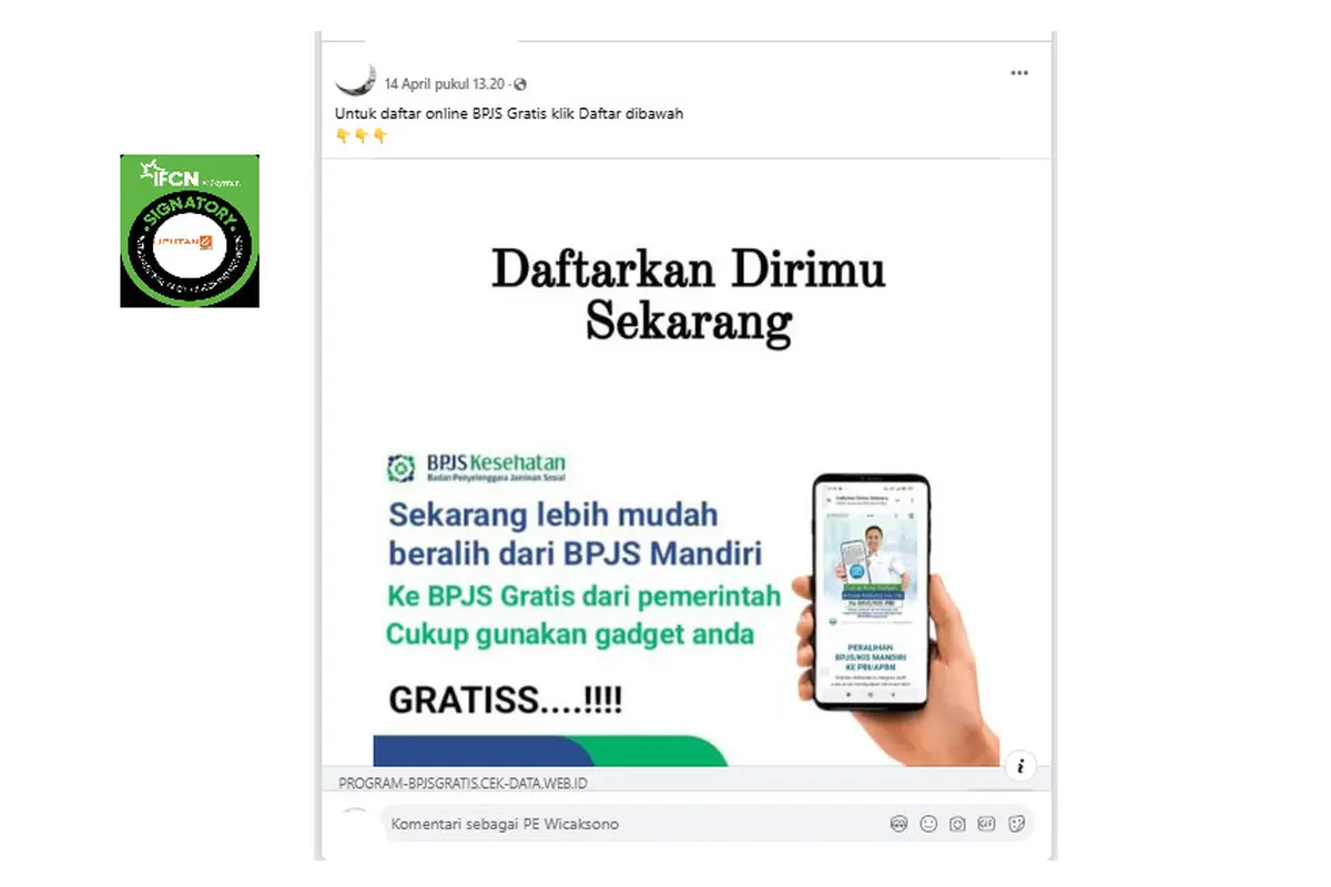 Tangkapan layar klaim link pendaftaran online BPJS gratis