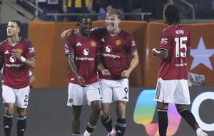 Skuad Manchester United merayakan gol Patrick Dorgu ke gawang Bournemouth (AP Photo/Nam Y Huh)