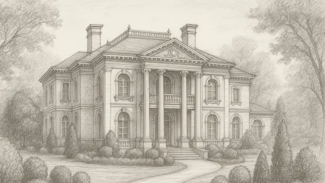 Gambar Sketsa Rumah Mewah bergaya Eropa(via ChatGPT)