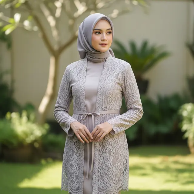 Model Gamis Brokat Kombinasi Satin untuk Remaja