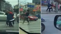 Aksi Heroik Pemuda Gendong Nenek Menyeberang Jalan
