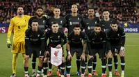 Skuad Liverpool berfoto jelang laga kontra Girona pada matchday 6 Liga Champions 2024/2025. (AP Photo/Joan Monfort)