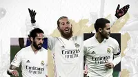 Isco, Sergio Ramos dan Eden Hazard. (Bola.com/Dody Iryawan)