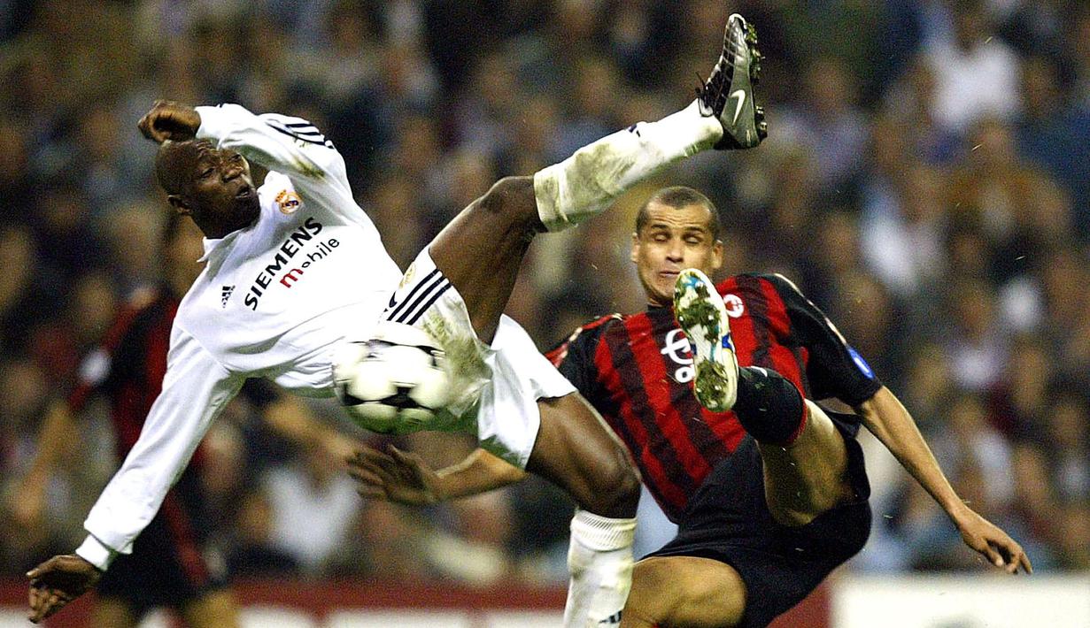 Claude Makelele direkrut oleh Real Madrid untuk menggantikan Christian Karembeu yang hengkang ke Middlesbrough pada tahun 2000. Ia merupakan salah satu gelandang bertahan terbaik sepanjang masa bersama Los Blancos. Makelele tercatat telah memainkan 145 laga selama tiga musimnya di Santiago Bernabeu. (AFP/Pierre-Philippe Marcou)
