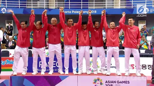 Tim beregu putra sepak takraw nomor kuadrant menyumbang emas ke 31 bagi kontingen Indonesia. emas diperoleh setelah mengalahkan tim Jepang