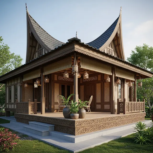 Model Rumah Desa Lahan Hook dengan Teras Sudut