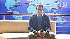 Calon wakil presiden Sandiaga Salahuddin Uno berpose saat berkunjung ke Kantor SCTV, Jakarta, Kamis (20/9). Sandiaga maju sebagai calon wakil presiden dari calon presiden Prabowo Subianto pada Pilpres 2019. (Liputan6.com/Herman Zakharia)