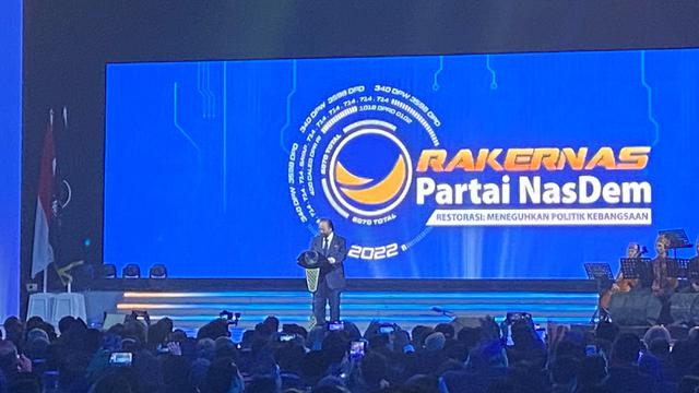 Ketua Umum Partai NasDem Surya Paloh saat pembukaan Rakernas Partai NasDem di JCC, Jakarta, Rabu (15/6/2022) (Liputan6.com/Muhammad Radityo Priyasmoro)