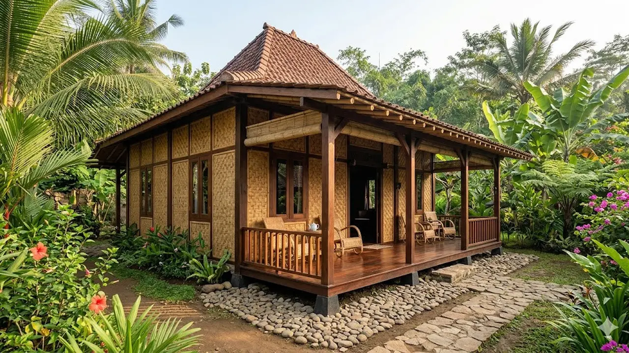 7 Desain Rumah Kampung dengan Dinding Anyaman Bambu yang Tetap Estetik