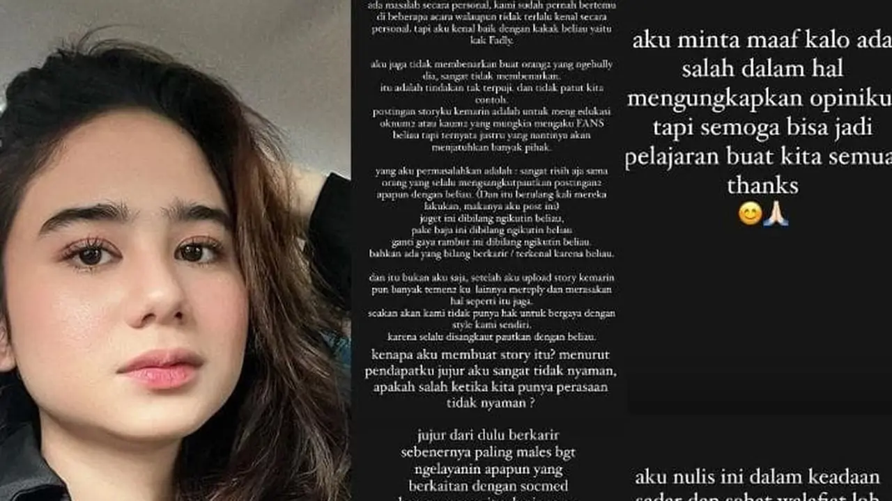 Tissa Biani mengunggah Instastory berisi pernyataan tidak nyaman karena dikaitkan dengan Fuji