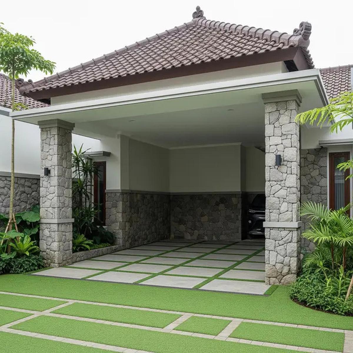 8 Inspirasi Carport dengan Batu Andesit 2025, Tampil Kokoh dan Elegan di Hunian Minimalis