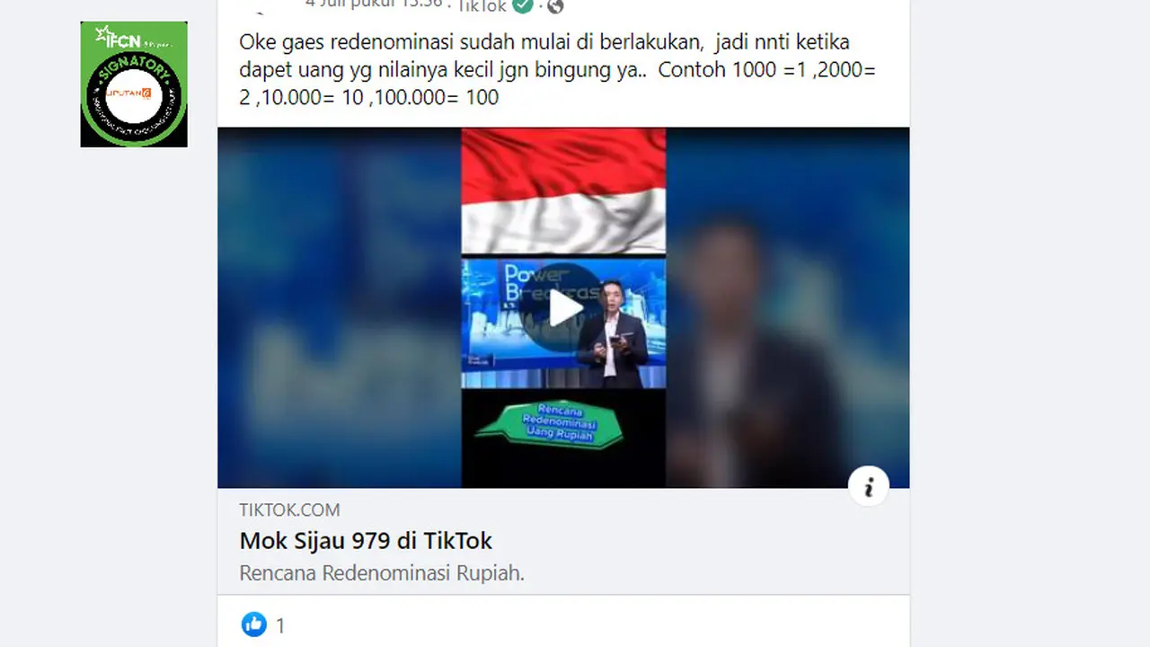 Tangkapan layar klaim redenominasi mulai diberlakukan pada Juli 2023