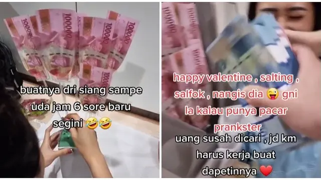 Dikira untuk Ibunya, Wanita Ini Ternyata Diprank Pacar Bikin Buket Uang Rp 40 Juta