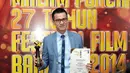 Herjunot Ali keluar sebagai Pemeran Pria Terpuji dalam perannya di film Tenggelamnya Van der Wijk dan Sang Kiai, Bandung, Sabtu (13/9/2014) (Liputan6.com/Panji Diksana)