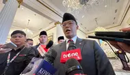 Menteri Luar Negeri RI Sugiono dalam pernyataan pers dengan sejumlah media di Kemlu RI, Rabu (23/4/2025). (Liputan6.com/Benedikta Miranti)
