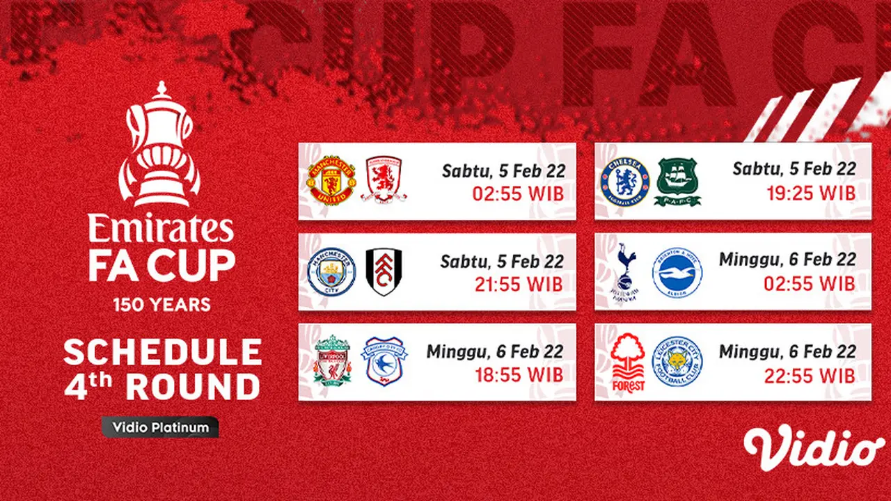Link Live Streaming Piala FA 2021/2022 Pekan Ini di Vidio, 5 dan 6 Februari 2022