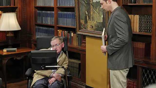 Stephen Hawking dan Jim Parsons di  The Big Bang Theory (IMDb/ CBS/ SONJA FLEMMING - © 2012 Warner Bros.)