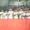 Para pemain starting XI Timnas Indonesia U-23 berbaris menyanyikan lagu kebangsaan Indonesia Raya jelang dimulainya laga perempatfinal Piala Asia U-23 2024 menghadapi Korea Selatan U-23 di Abdullah bin Khalifa Stadium, Doha, Qatar, Jumat (26/4/2024) dini hari WIB. (Dok. PSSI)