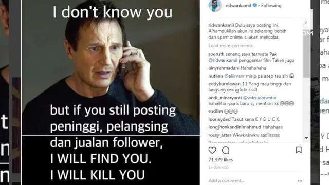 Wali Kota Bandung, Ridwan Kamil punya cara unik untuk mengusir penjual online dari Instagramnya.
