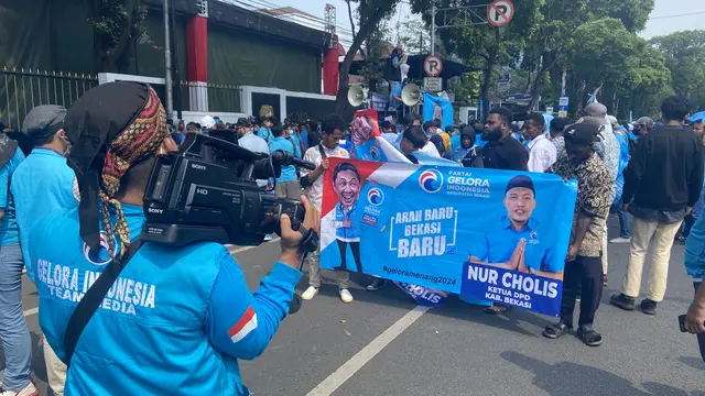 Partai Gelora saat mendaftar sebagai peserta Pemilu 2024 ke KPU. (Liputan6.com/Muhammad Radityo Priyasmoro)