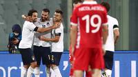 Francesco Caputo mencetak satu gol saat Italia mengalahkan Moldova pada laga uji coba, Kamis (8/10/2020) dini hari WIB. (Isabella BONOTTO / AFP)