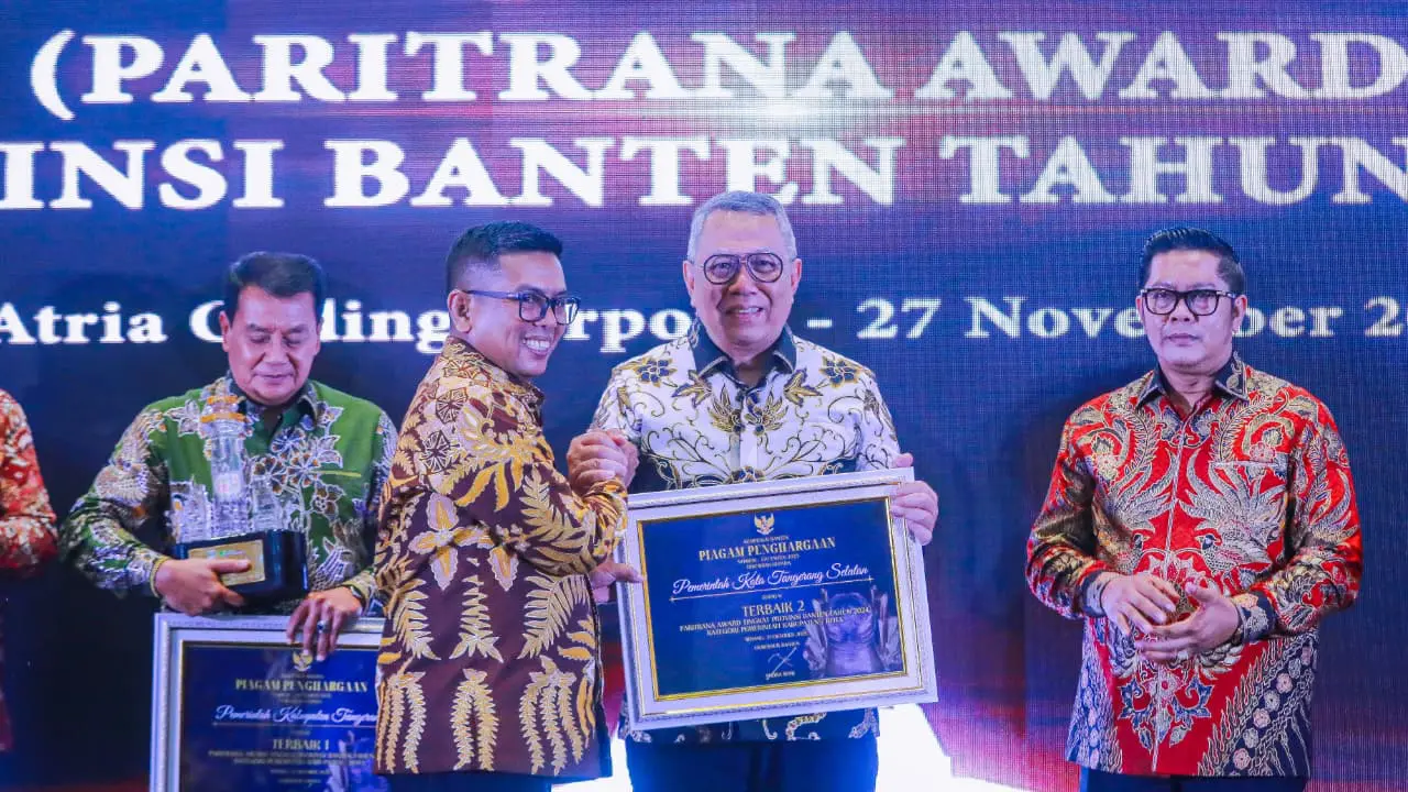 Kota Tangerang Selatan (Tangsel) meraih peringkat Terbaik Kedua Paritrana Award 2025. Penghargaan tersebut menilai keseriusan pemerintah daerah dalam menjalankan program jaminan sosial ketenagakerjaan. (Istimewa)