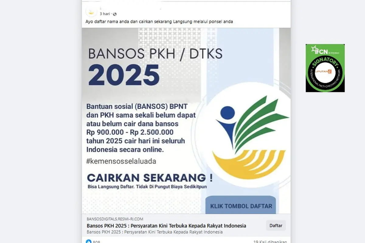 Tangkapan latar klaim pendaftaran bansos PKH 2025.