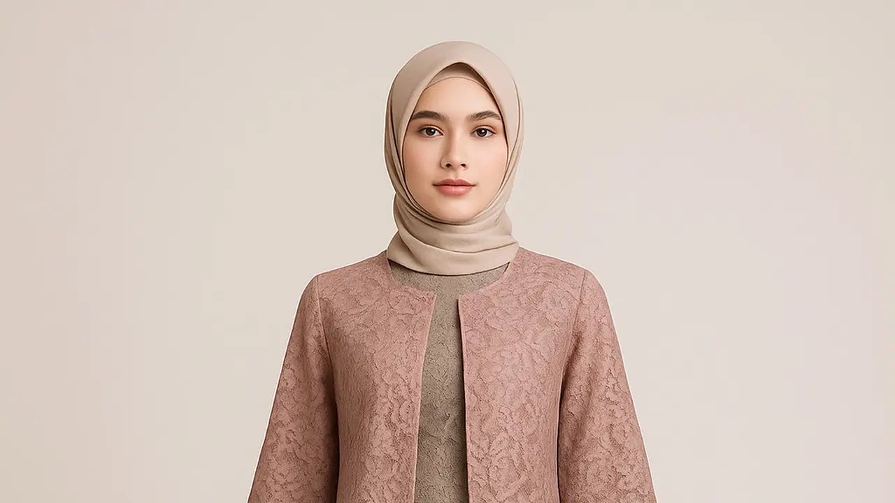 Model Long Dress Brokat Kombinasi Outer Pendek Kekinian 2025
