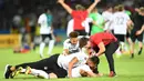 Gaya selebrasi kemenangan para pemain Jerman U-21 setelah mengalahkan Spanyol U-21 pada final final Piala Eropa U-21 di Krakow, Polandia,(30/6/2017). Jerman U-21 menang atas Spanyol U-21 dengan skor 1-0. (AFP/ Janek Skarzynski)