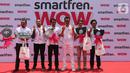 Deputy CEO SmartFren Djoko Tata Ibrahim memberi sambutan pada program undian SmarFren WOW di Jakarta, Senin (14/10/2019). Program tersebut sebagai bentuk apresiasi untuk mewujudkan mimpi pelanggan memiliki rumah, mobil dan tiga buah vespa, serta ratusan hadiah lainnya. (Liputan6.com/HO/Agus)