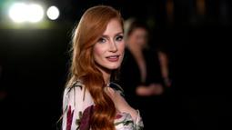 Jessica Chastain saat tiba di acara tahunan kedua Academy Museum di Academy Museum of Motion Pictures di Los Angeles, Amerika Serikat, Sabtu (15/10/2022). Jessica Chastain salah satu di antara bintang-bintang yang menghadiri Academy Museum Gala Tahunan yang diadakan di Los Angeles. (AP/Chris Pizzello)