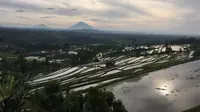 Panorama Gunung Agung berdampingan dengan Gunung Batur, Bali. Foto: (Screenshoot/Twitter @Sutopo-BNPB)