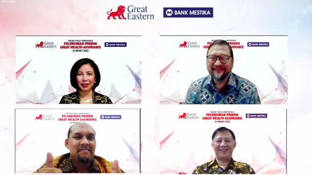 Direktur Bancassurance Great Eastern Life Indonesia Nina Ong dan Presiden Direktur PT Bank Mestika Dharma Tbk Achmad S Kartasasmita dalam  Konferensi Pers Peluncuran Produk Great Wealth Assurance, Rabu (23/3/2022).