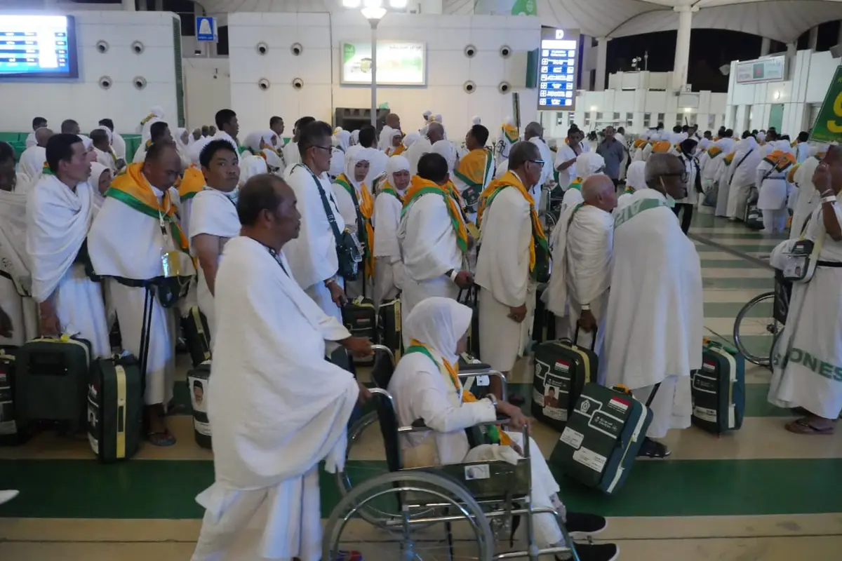 Jemaah haji Indonesia saat tiba di Bandara King Abdul Aziz, Jeddah. Darmawan/MCH