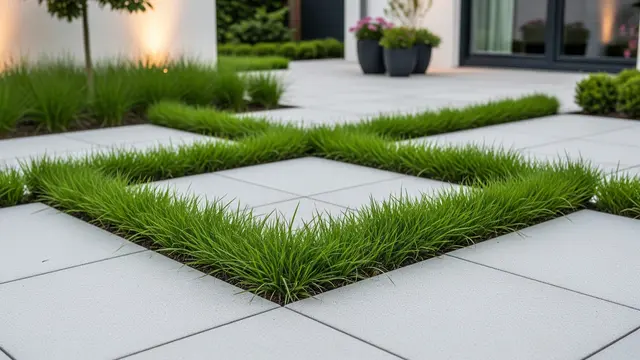 Rumput Gajah Mini (Pennisetum purpureum 'Dwarf') di Paving Halaman Rumah (Gemini AI)