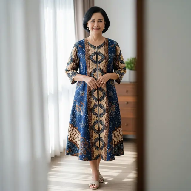 9 Model Baju Batik Tunik Resleting Depan untuk Wanita 50 Tahun, Nyaman dan Penuh Gaya