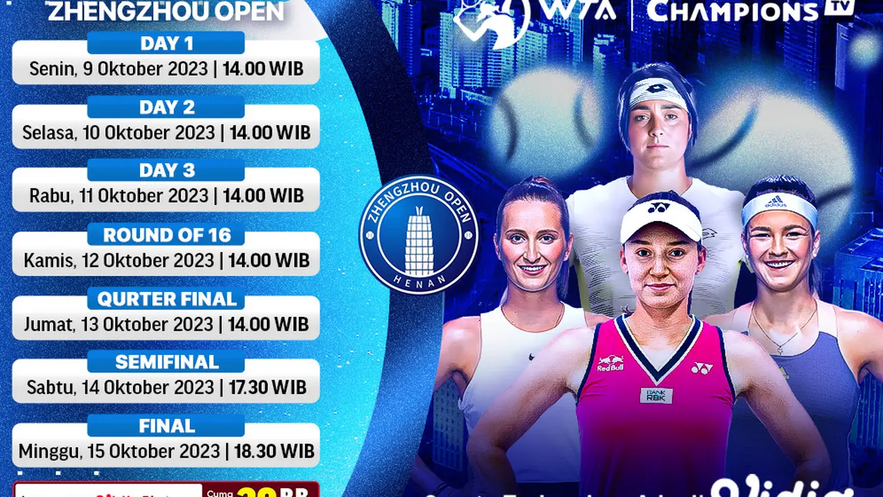 Jadwal dan Link Streaming WTA 500 Zhengzhou Open 2023 di Vidio