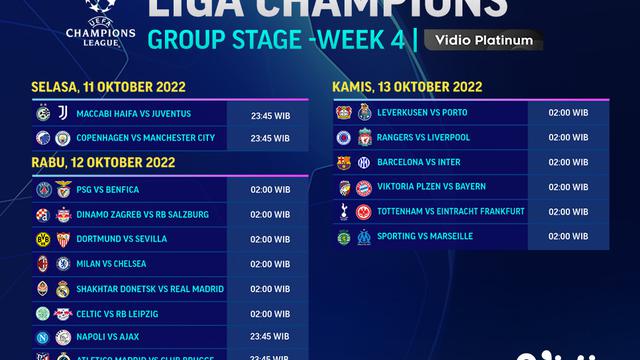 Jadwal dan Live Streaming Liga Champions 2022/2023 Matchday 4 di Vidio, 11-13 Oktober 2022
