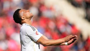 Ekspresi Kylian Mbappe di laga Real Mallorca vs Real Madrid. (AP Photo/Jose Breton)