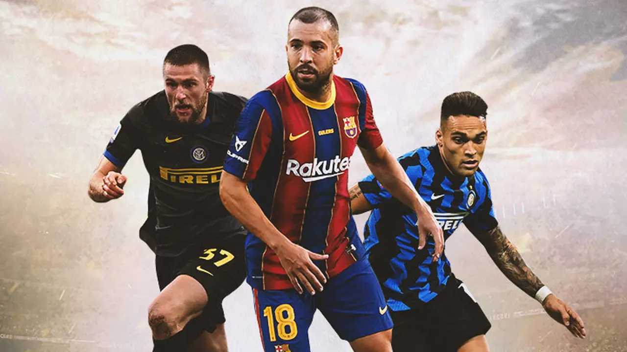 Ilustrasi - Milan Skriniar, Jordi Alba, Lautaro Martinez