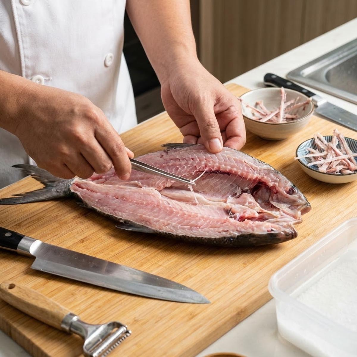 Pencabutan Duri Ikan Bandeng Manual