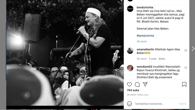 Kabar Beben Jazz meninggal dunia. (Foto: Instagram @kenduricinta)
