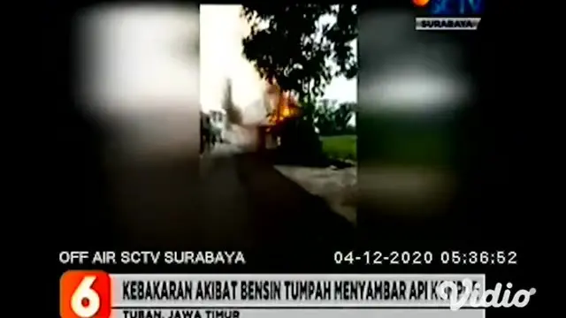 Warung kopi dan kios di Tuban, Jawa Timur, terekam video amatir telah ludes dilalap si jago merah. Kebakaran berawal saat pemilik warung dan kios tersebut hendak meracik kopi, tidak sengaja kakinya menyenggol botol berisi bensin hingga tumpah.